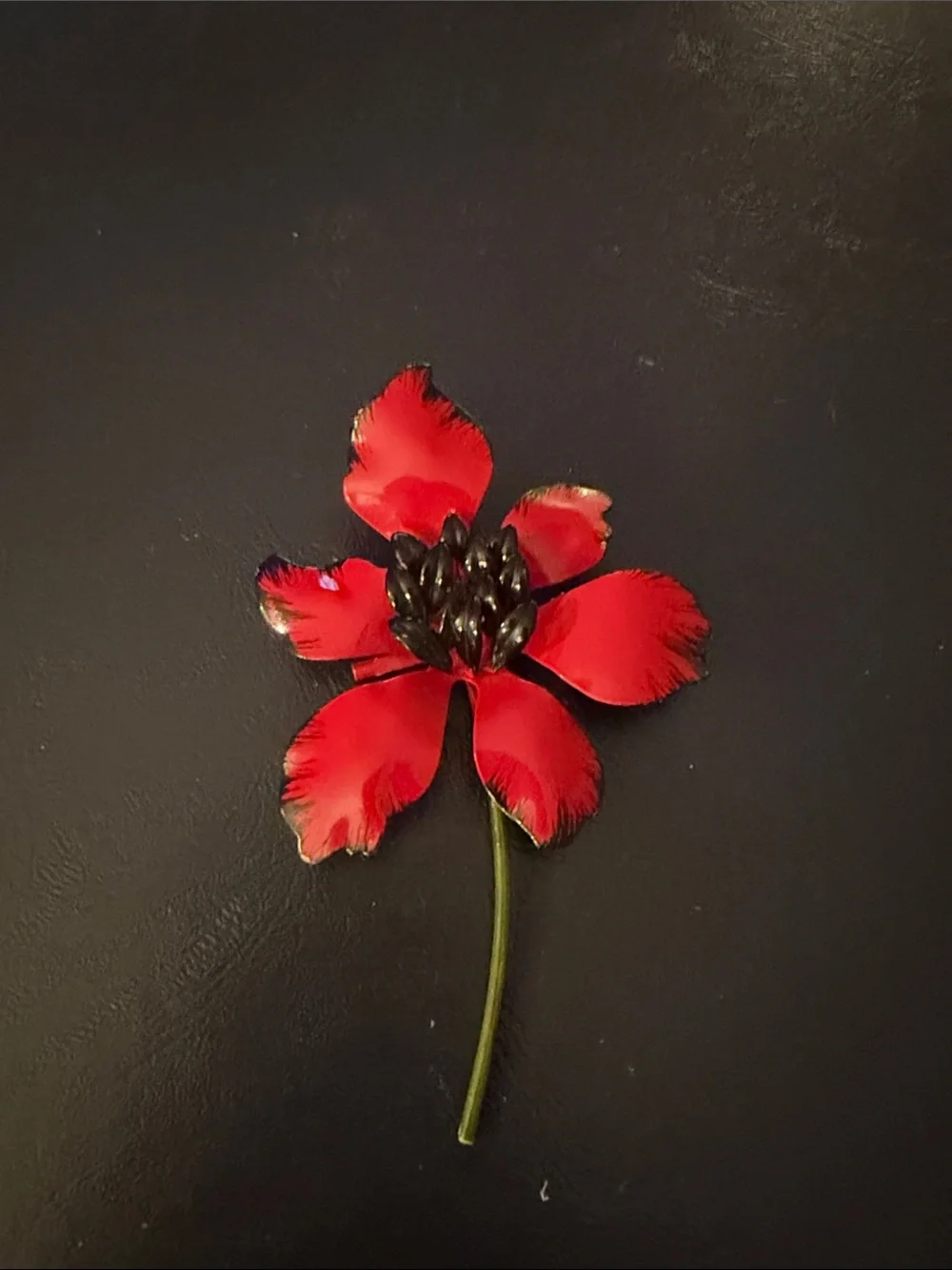Red Floral Brooch Pin